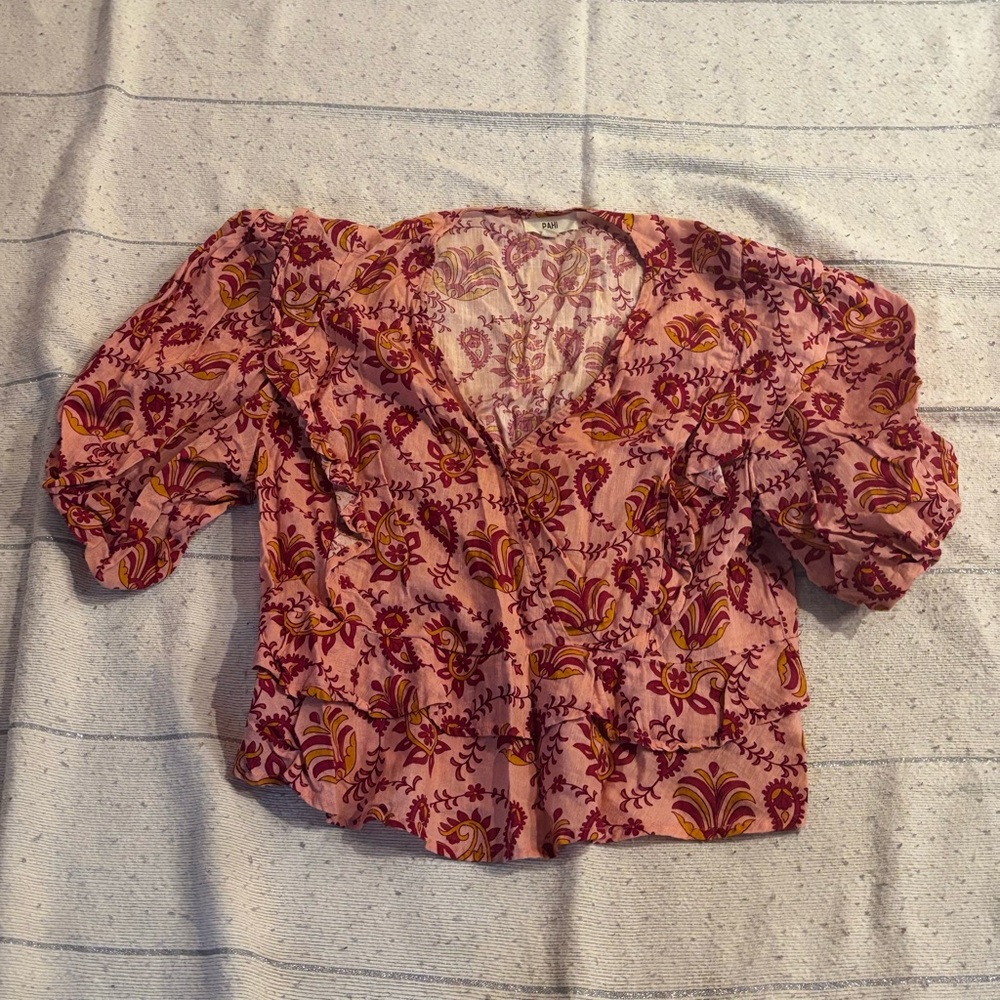 Rahi boho floral puff-sleeve top in Pink and Yellow